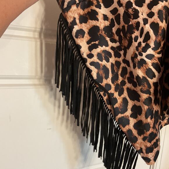 Leopard Print Mini Skirt with Fringe - Picture 2 of 7